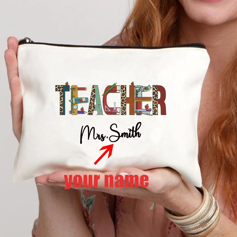 Personalized Teacher Makeup Bag Custom Name Teacher Appreciation Gift Teacher Bag Personalized Cosmetic Case Toiletry Pouch