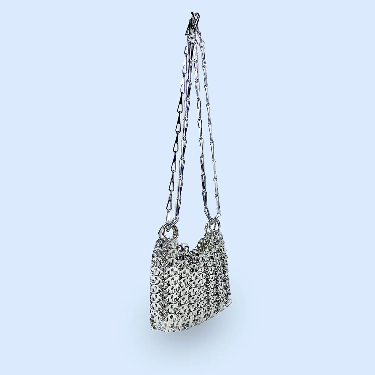 Silver Shiny Bag Handmade Woven Beaded Sequin Bag Mobile Phone Bag Long Shoulder Strap Single Shoulder Crossbody Bag for Women