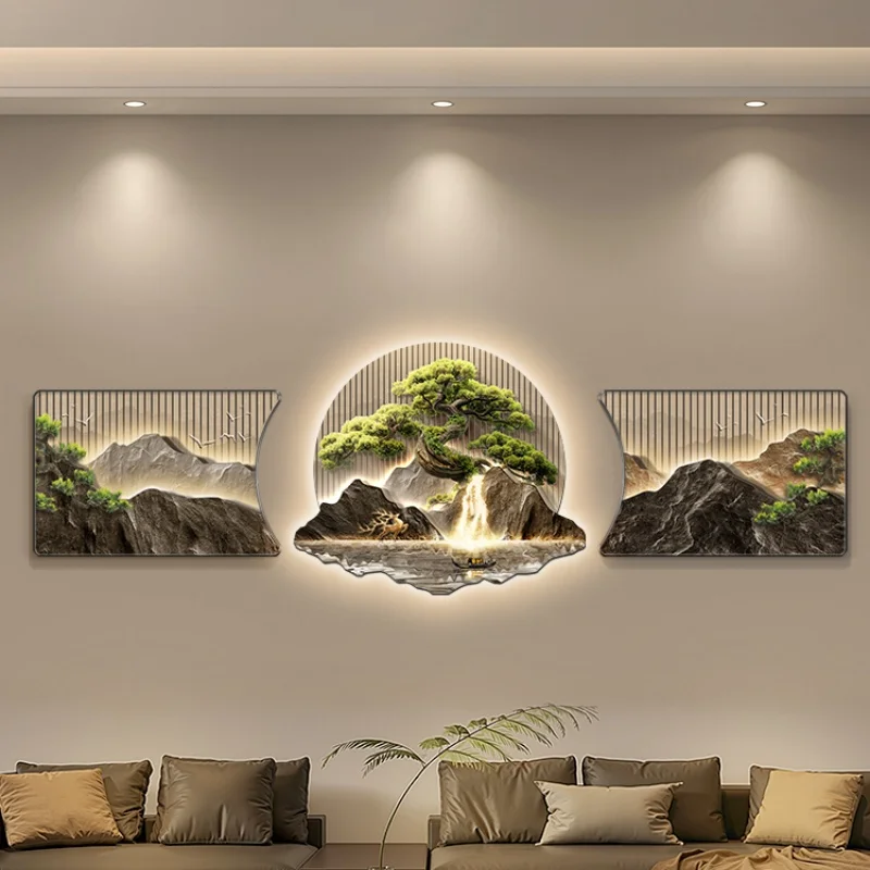 New Chinese Style Welcoming Pine Decoration Mural Lamp Sofa Living Room Background Wall Hanging