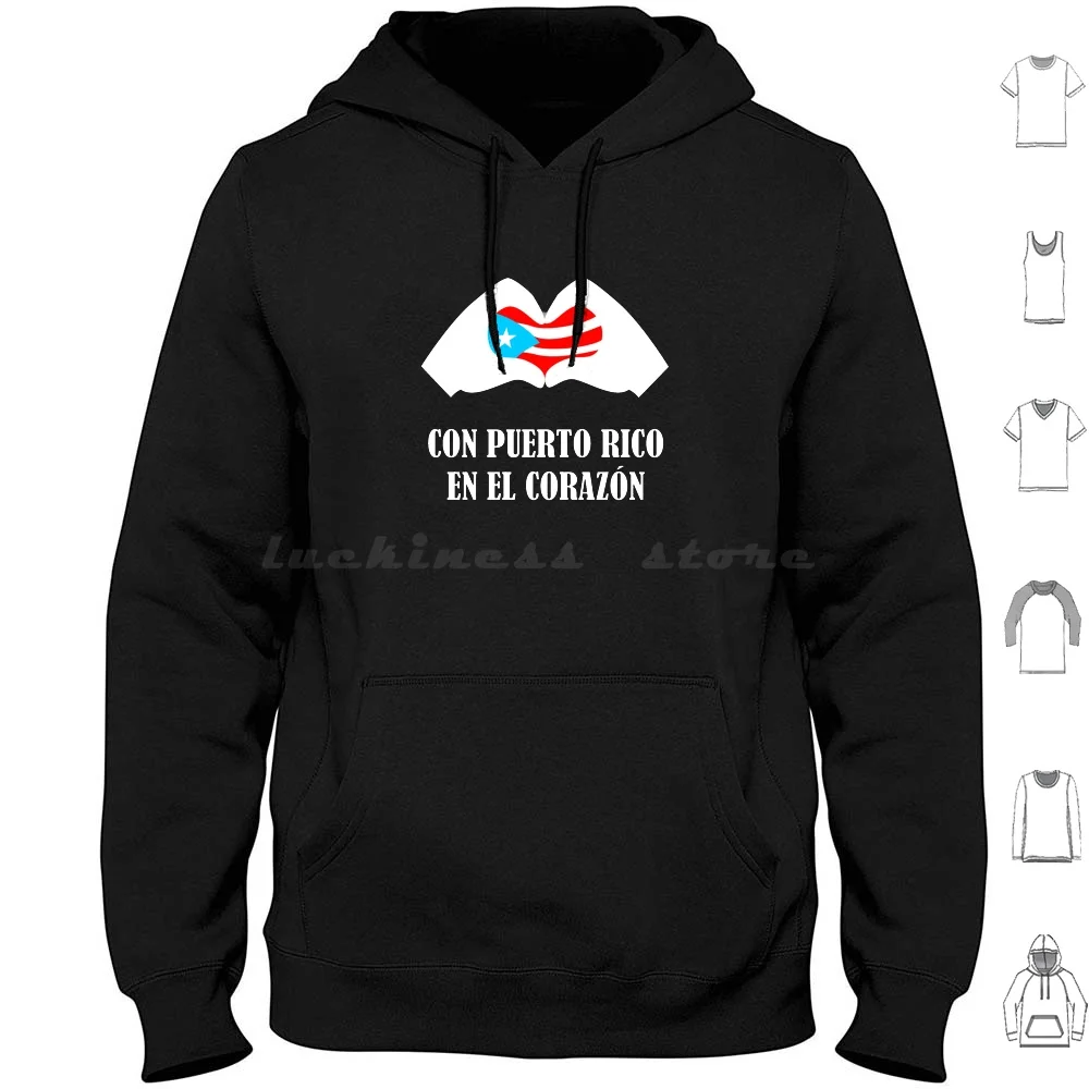 Puerto Rico Flag Boricua Hand Heart Text Hoodie Cotton Long Sleeve Puerto Rico Heart Boricua Boricua Flag Flag Puertorican