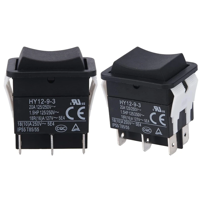 Rocker Switch, HY12-9-3 6Pins Industrial Electric Rocker Switch 125V/250V Pushbutton (2Pcs)