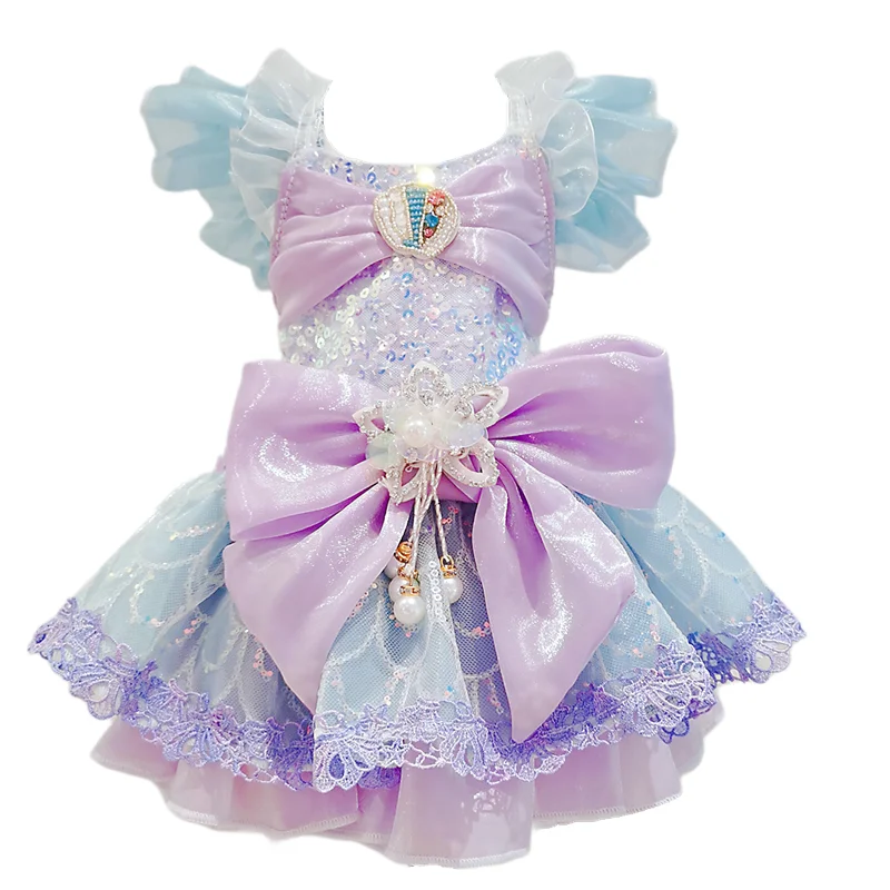 

Handmade Crystal Mermaid Dog Dress - Luxury Sequin Puppy Costume Blue Purple, High-end Party Gown for Small Medium Dogs