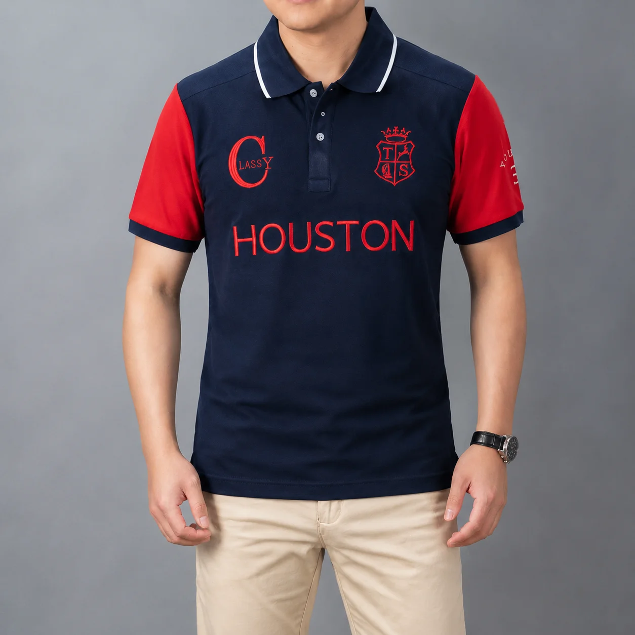 Men's Golf Polos Shirts Short Sleeve Casual HOUSTON Collar T-Shirts Male Clothing for Sports US SIZE