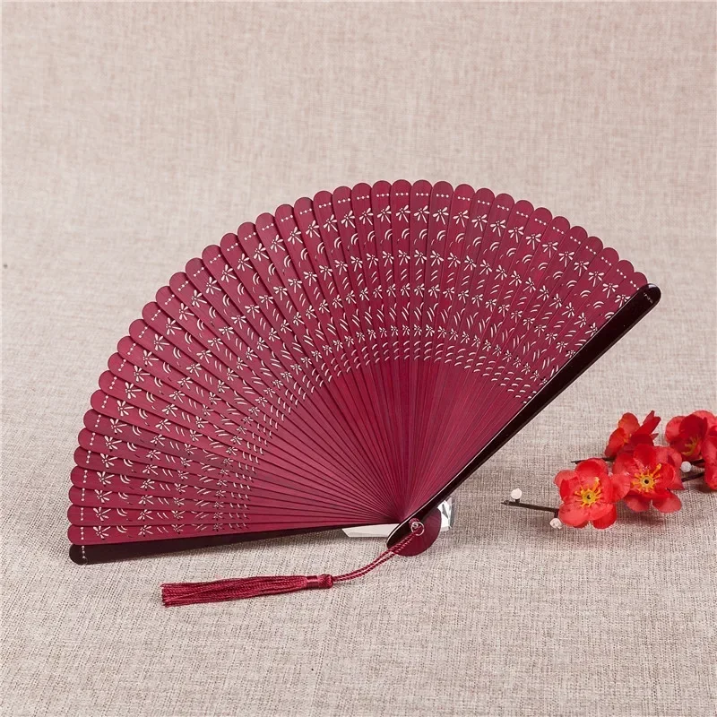 Chinese style hollowed out carving handmade ladies folding fan daily ancient style craft small fan whole bamboo fan