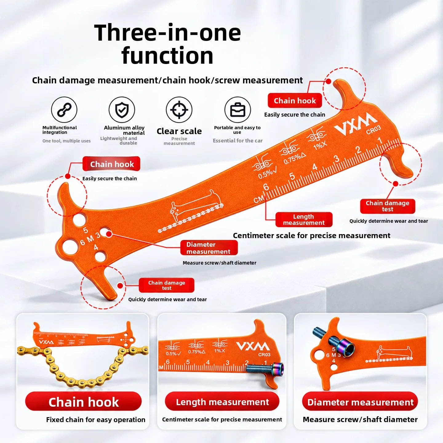 Mountain bike measuring device, bicycle chain wear measuring ruler, multifunctional measuring chain ruler, caliper detection