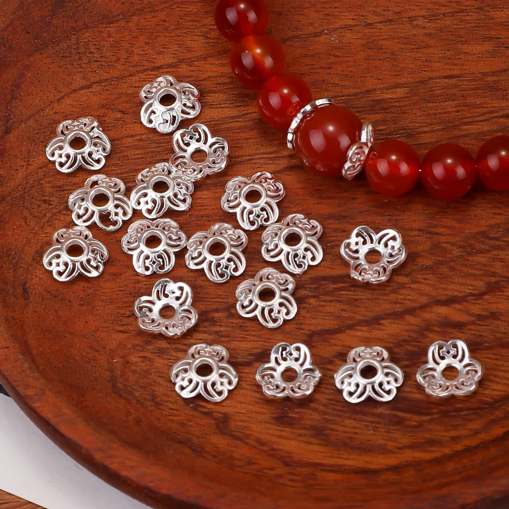 1Pc 9x9mm 925 Sterling Silver Flower Round Beads Caps Tessal Caps For Diy Jewelry Making Supplies Bracelet Findings Accessories