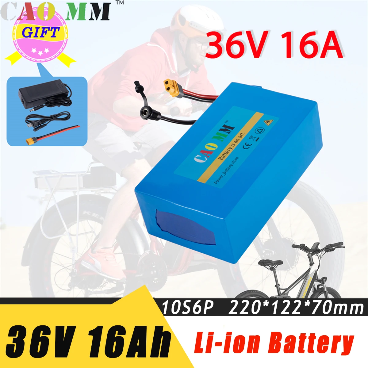 

36V 16Ah Battery Pack 10S6P 18650 Cell 30A BMS Lithium for Electric Scooter Bicycle 42V 2A Charger High Capacity Battery