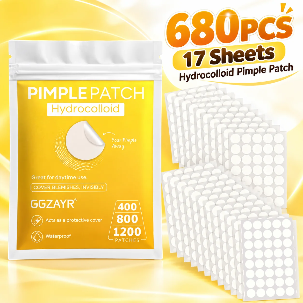 680PCS Invisible Look Pimple Patches, 17 Sheets Round Hydrocolloid Face Stickers for Daily Wear, Travel and Beauty Routine