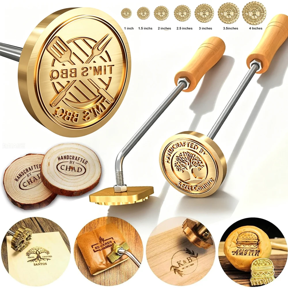 Custom M8 Branding Iron Stamp LOGO Customized Leather Wood Cake Private Brass Branding Iron Seals Wedding Party Company LOGO DIY