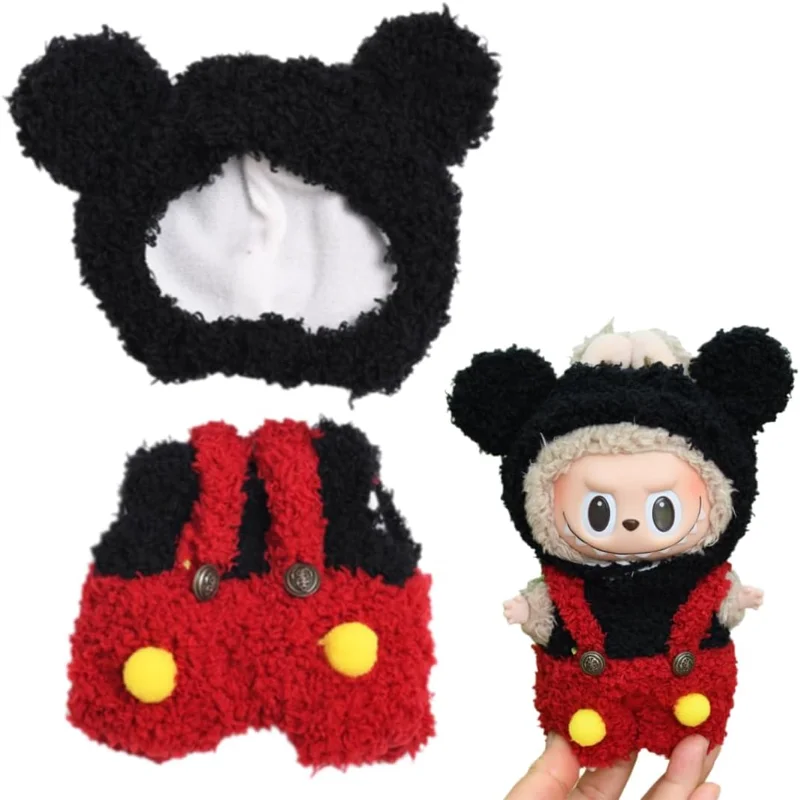 

Clothes for 17 cm Labubu, Set with Hat, Jumpsuit, Mickey Mouse (No Doll)