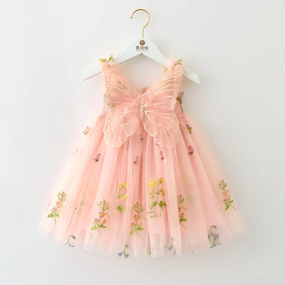 Cute Baby Girl Clothes Quality Flower Embroidery Mesh Three Dimensional Wings Baby Dress Sweet Baby Girl Dress Princess Frocks