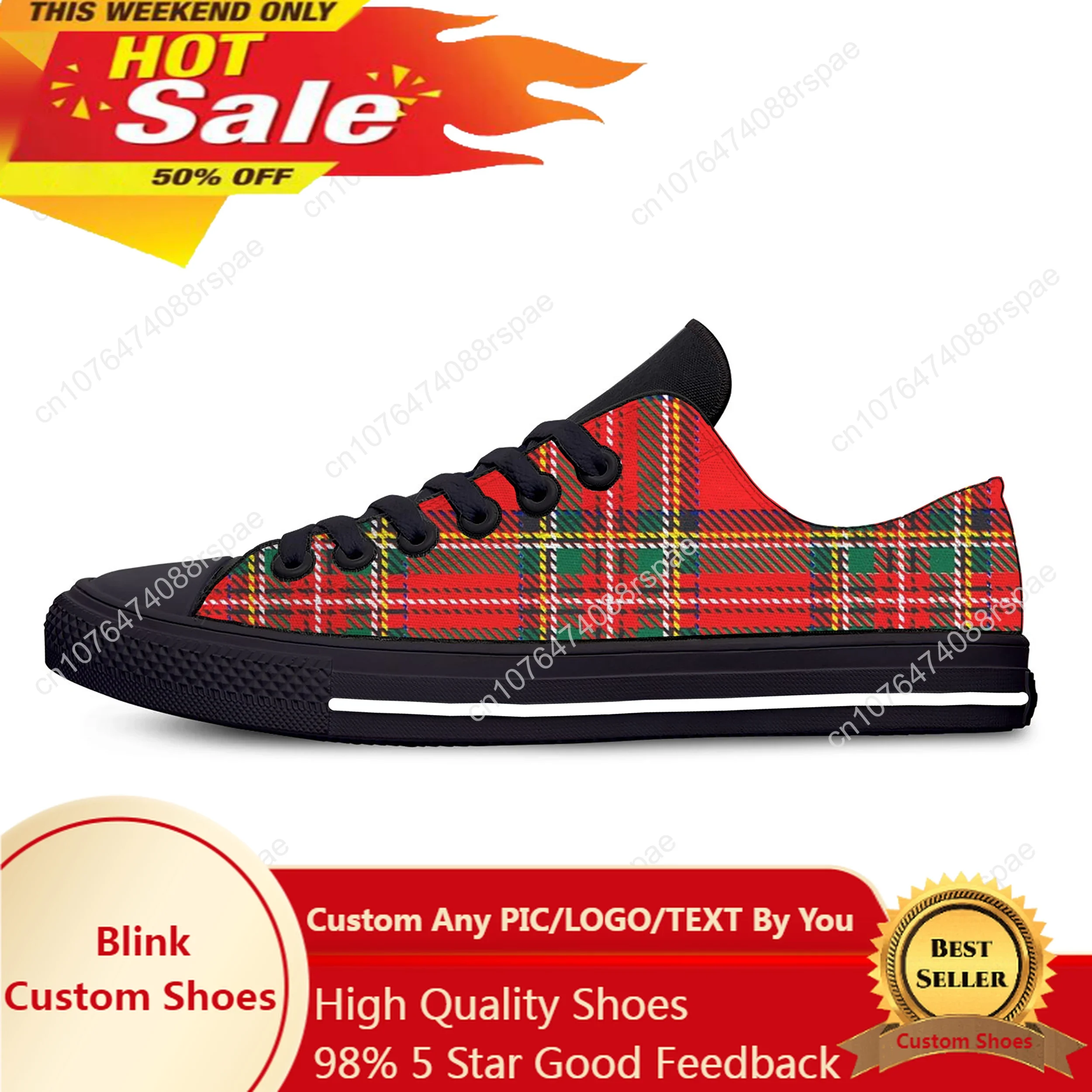 Baskets basses légères et respirantes pour hommes et femmes, chaussures de gril décontractées, impression 3D, t-shirts chauds, Clan Red Stewart Tartan Plaid Fashion