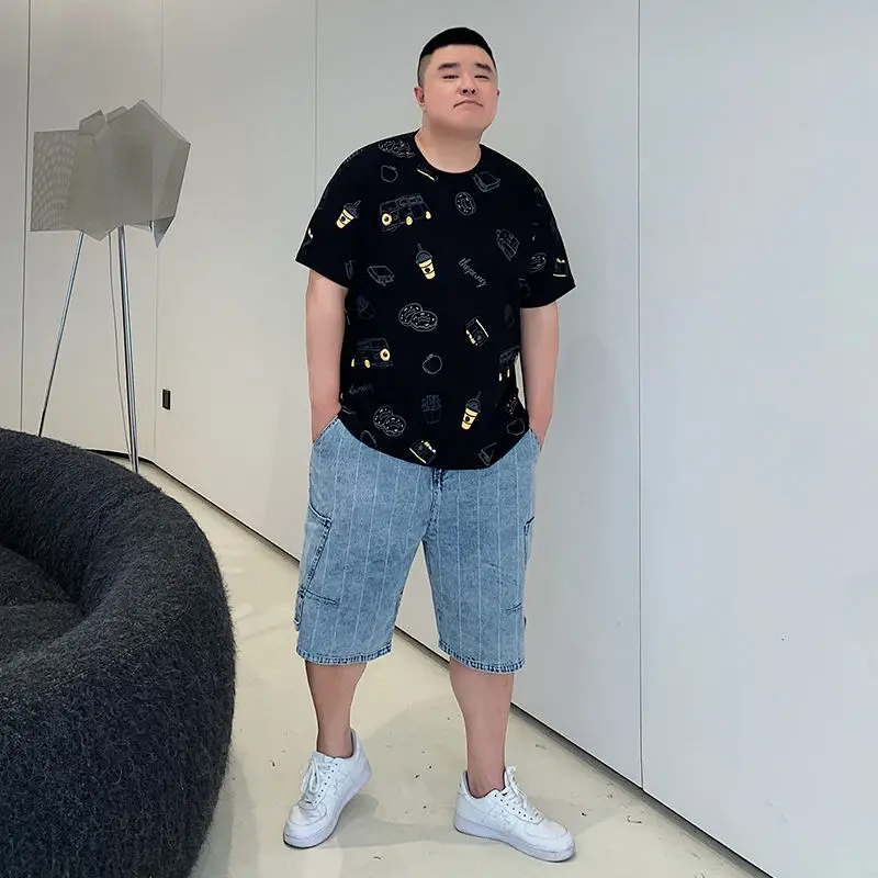 صيف جديد الطباعة حجم كبير الشارع بلايز عادية الرجال قصيرة الأكمام س الرقبة فضفاضة موضة تي شيرت Harajuku الاتجاه الرجال الملابس