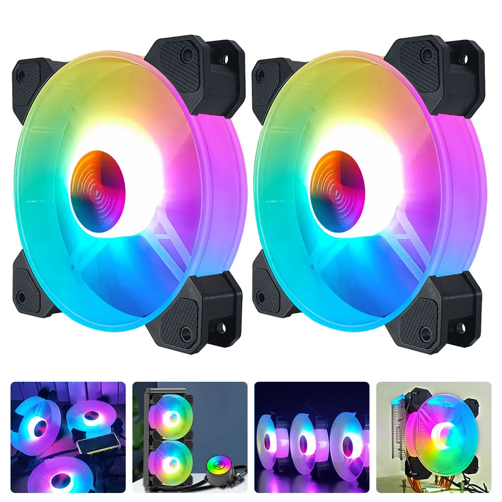 

2Pcs RGB Fans 14CM Computer Cooler Black Mute Case Fans RGB Lighting Desktop Coolers Stylish Appearance ABS Material Heat