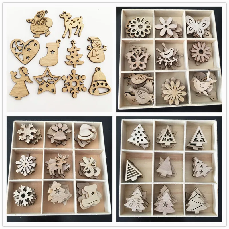 

50Pcs Merry Christmas Wooden Baubles Tags Christmas Tree Decorations Art Craft Ornaments Christmas DIY New Year Decors Toys Set