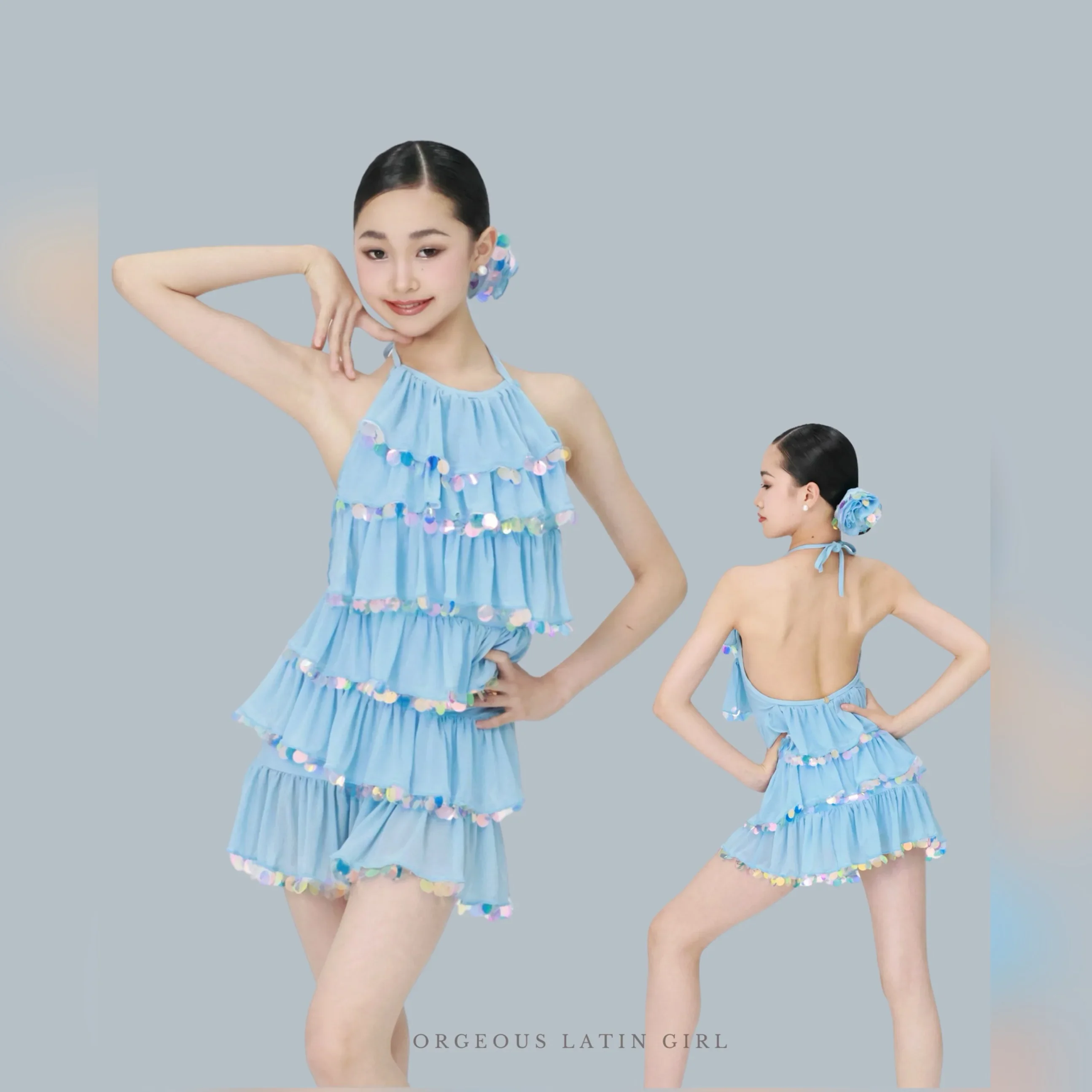 Meninas vestido de dança latina desempenho traje lantejoulas plissado vestido azul preto competição crianças cha cha rumba vestido dnv24713