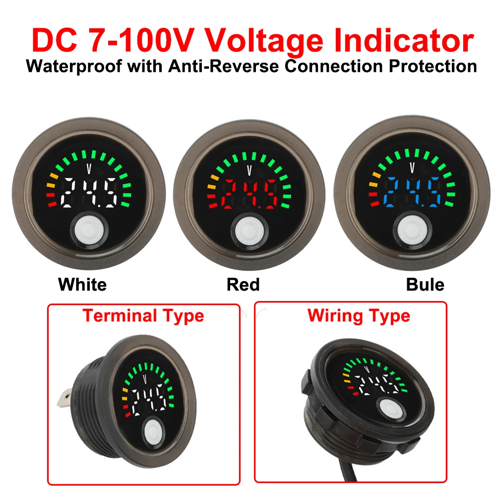 

Mini 12V 2A Round LED Digital Voltage Indicator Monitor Backlight Waterproof Voltmeter for Acid/Lithium Battery Boat Motorcycle