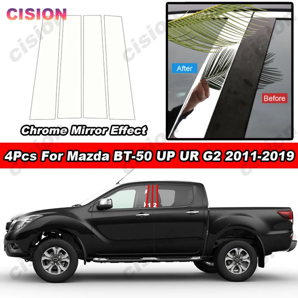 Carbon Fiber Chrome Black Car Door Window Center Middle Column BC Pillar Post Mirror Effect Cover Trim PC Sticker For Mazda BT50