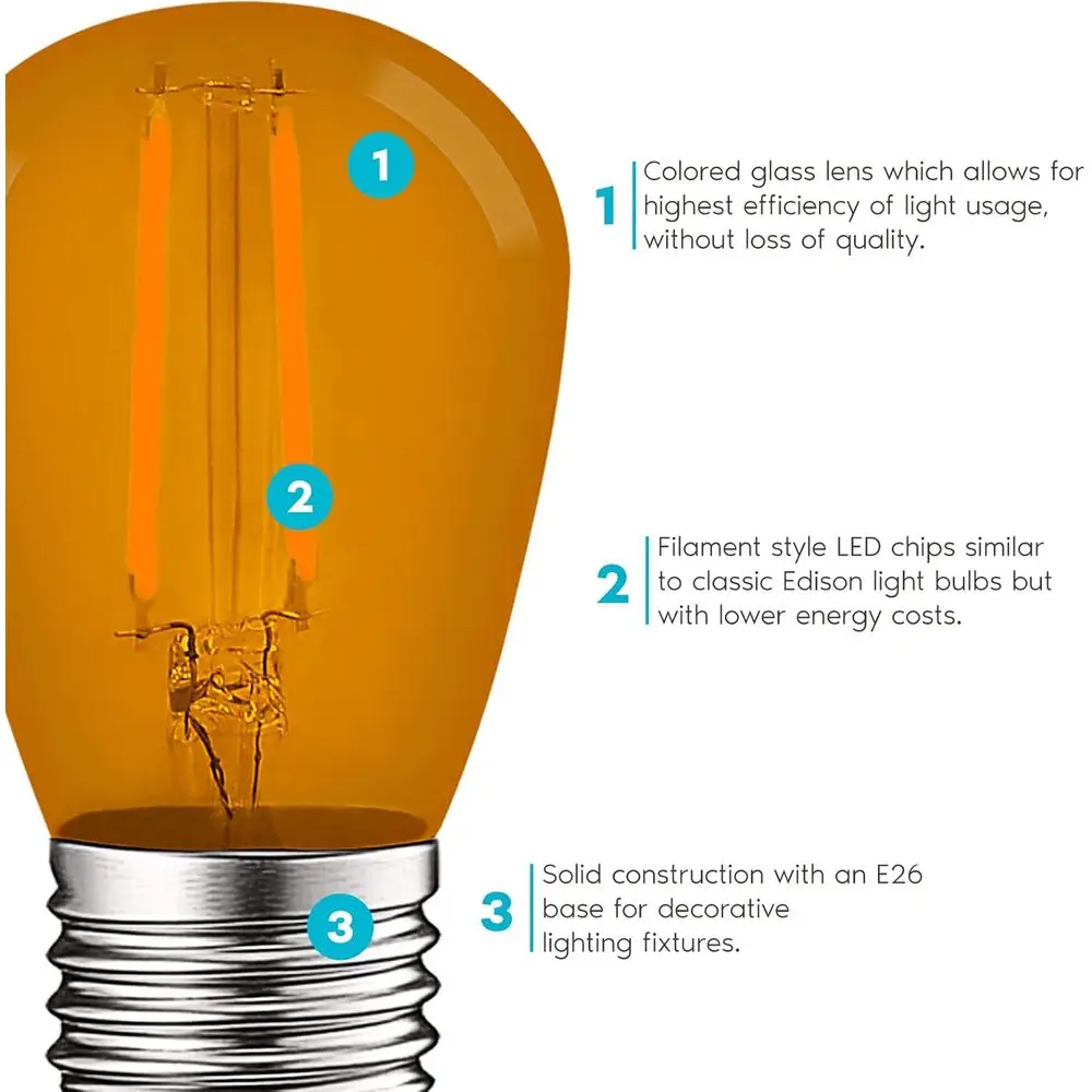 6 عبوات من مصابيح LED برتقالية 0.5 وات، مدرجة في قائمة UL، قاعدة E26، مناسبة لأضواء سلسلة داخلية وخارجية، مثالية للزينة، P