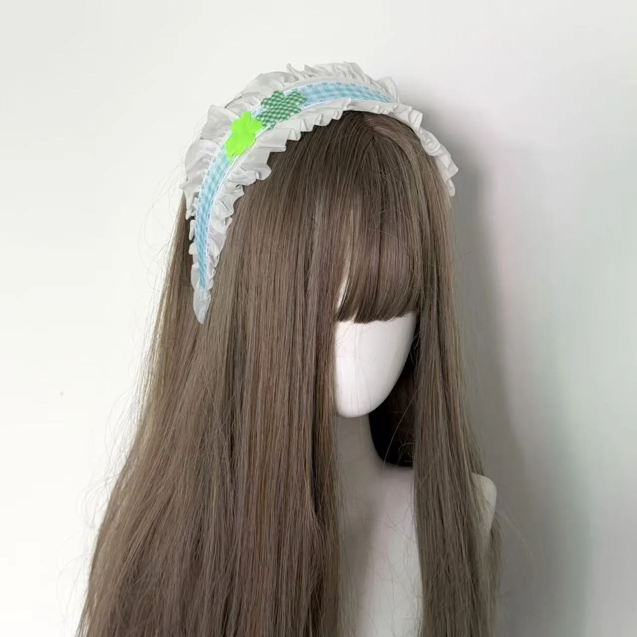 패션 여성 수제 민트 맘바 쇼와 스타일 모리 소녀 헤어 밴드 네잎 클로버 레이스 머리 장식 로리타 헤어 액세서리 머리띠