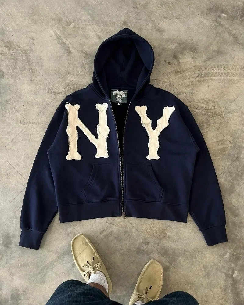 Y2k American High Street Brand Jacket Men New Star Letter Embroidered Zipper Hoodie Street Hip-hop Retro Casual Sweatshirt Women