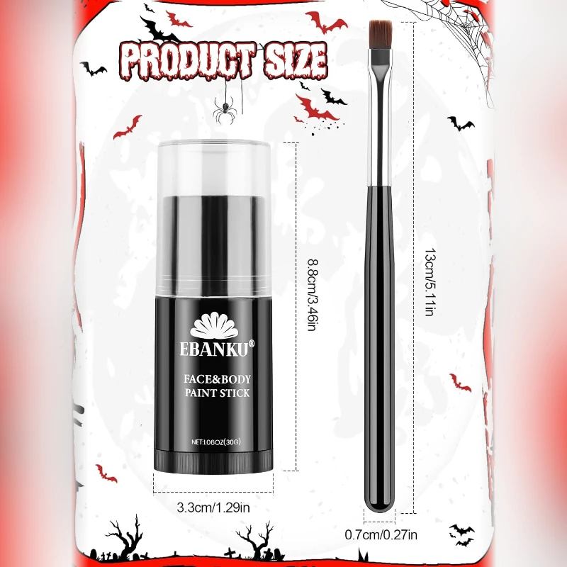 Halloween Face Painting Stick - Black + White + Red + Dark Green +4 Brush Face Body Painting Stick Oil Mime Basic Makeup