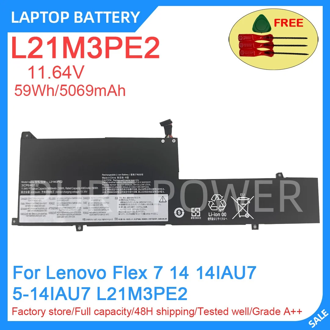 New Laptop Battery L21M3PE2 11.64V 59WH 5069mAh High Quality For Lenovo Flex 7 14 14IAU7 5-14IAU7 L21M3PE2