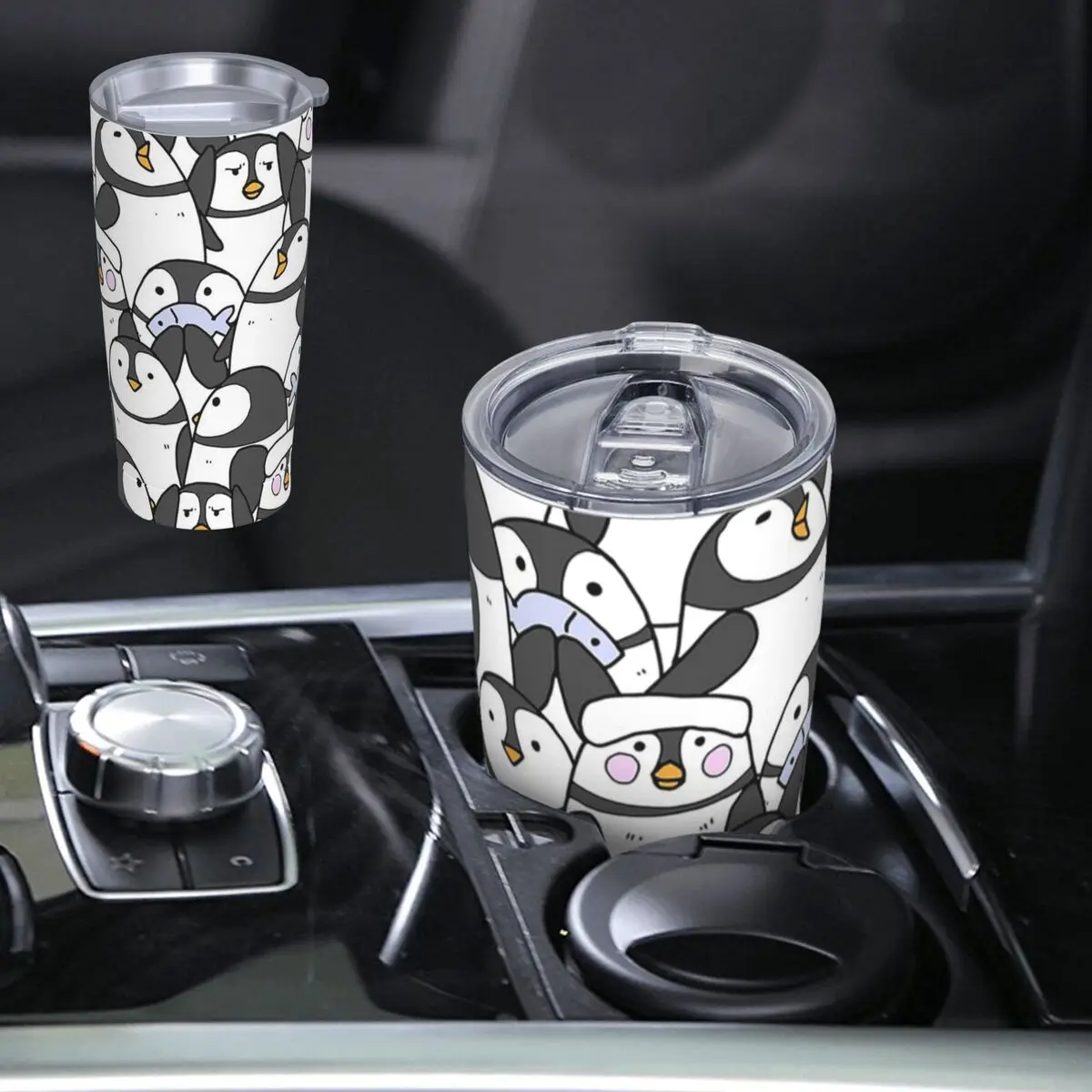 Hand Drawn Penguin Set Stainless Steel Tumbler Vacuum Insulated Mug Thermal Cold Cup Straw With Lid 20oz