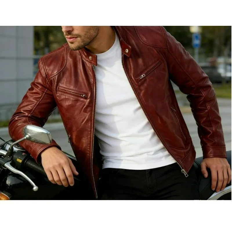 

Men's Cycling Jacket Windproof Motorcycle Leather Jacket for Autumn and Winter Outdoor Hiking Slim Fit Men's PU Jacket