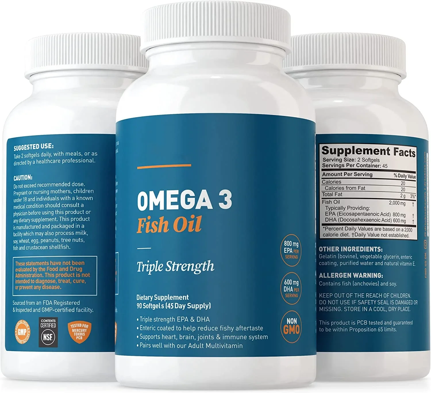 1 Bottles Deep Sea Fish Oil Omega 3 Supplements EPA ＆ DHA Health Brain Function Healthy Skin and Nails