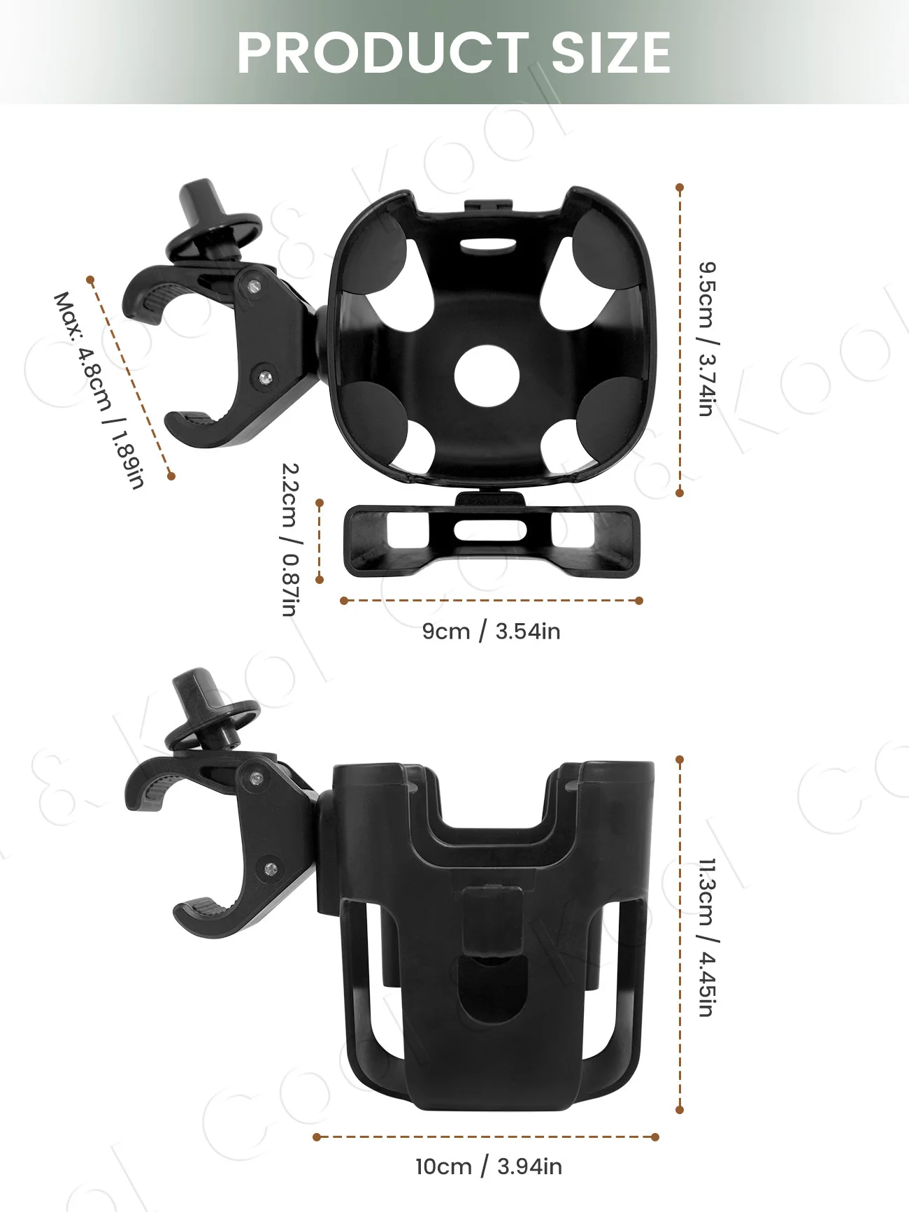 Large Stroller Cup Holder with Phone Slot, 360° Rotating & Removable for Most Carriers
