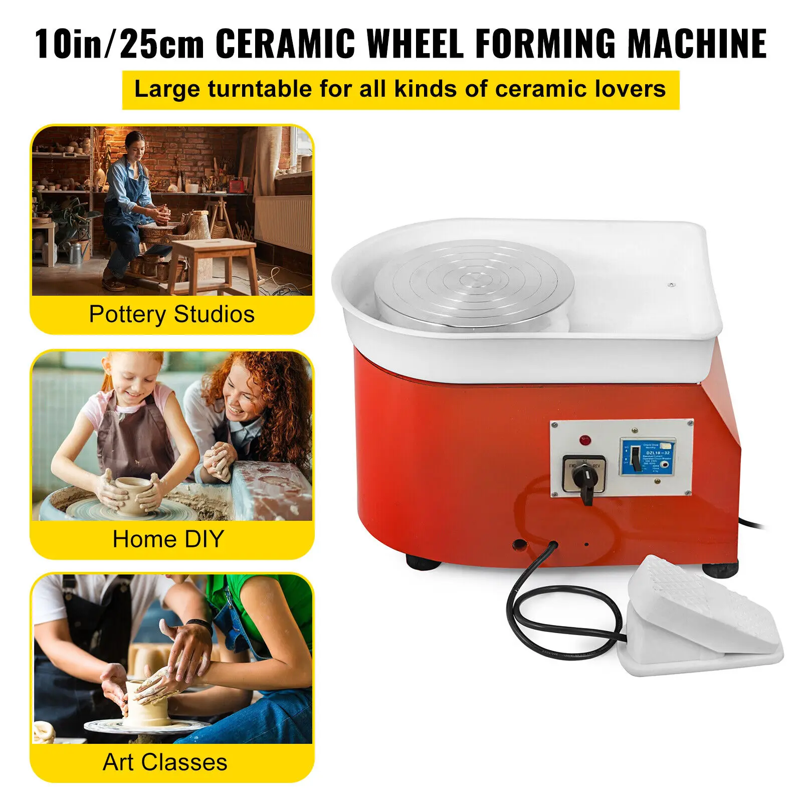 Imagem -03 - Máquina Elétrica da Roda da Cerâmica de Vevor Profissional 25cm 220v Cerâmica do Ofício da Arte da Argila do Trabalho Mão Push Controle do Pedal Potters