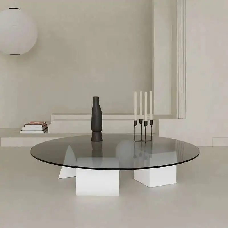 

Transparent Round Modern Minimalist Glass Table Coffee Clear Coffee Table Decoration Living Room Mesa Auxiliar Patio Furniture