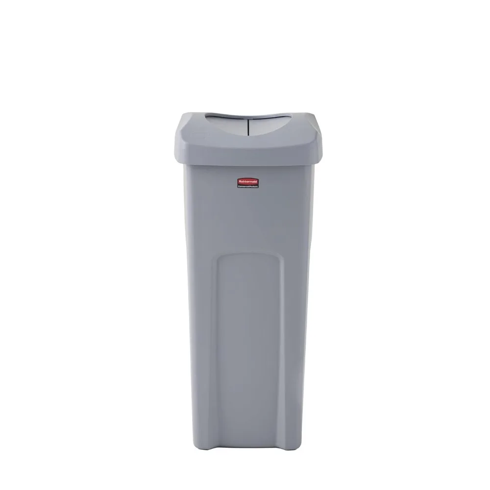 Rubbermaid Commercial Products Square Trash/Garbage Container with Untouchable Swing Top Lid, 23-Gallon, Perfect for Outdoor