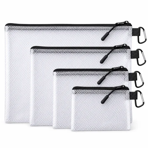 4Pcs/Set Black Zipper Mesh Bags Plastic Zipper Bags For Organizing Waterproof Clear Travel Bags Office Supplies Document
