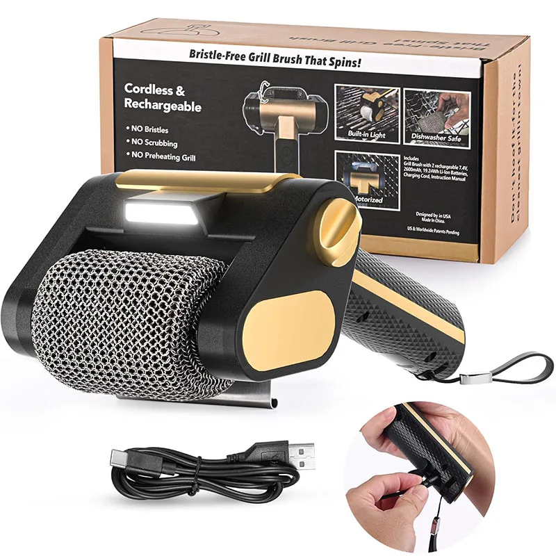 Bristle-Free Spinning Grill Brush Electric Rechargeable BBQ Grill Brush with 350 RPM Stainless Roller Grill Cleaning Brush image 3