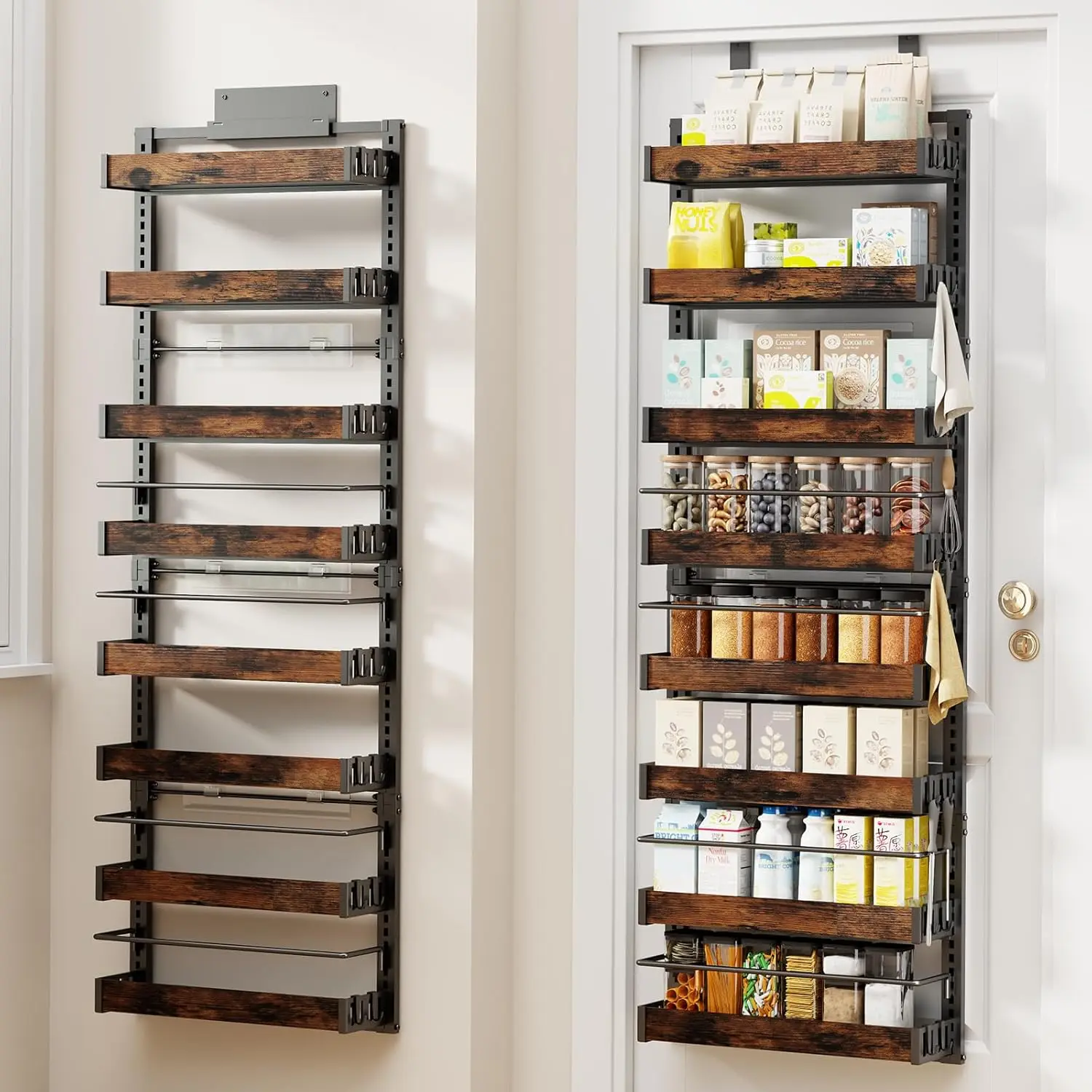 

8 Tier Over The Door Pantry Organizer, 2 IN 1 Wall Mount or Metal Hanging Spice Rack for Pantry Organizers and Storage,