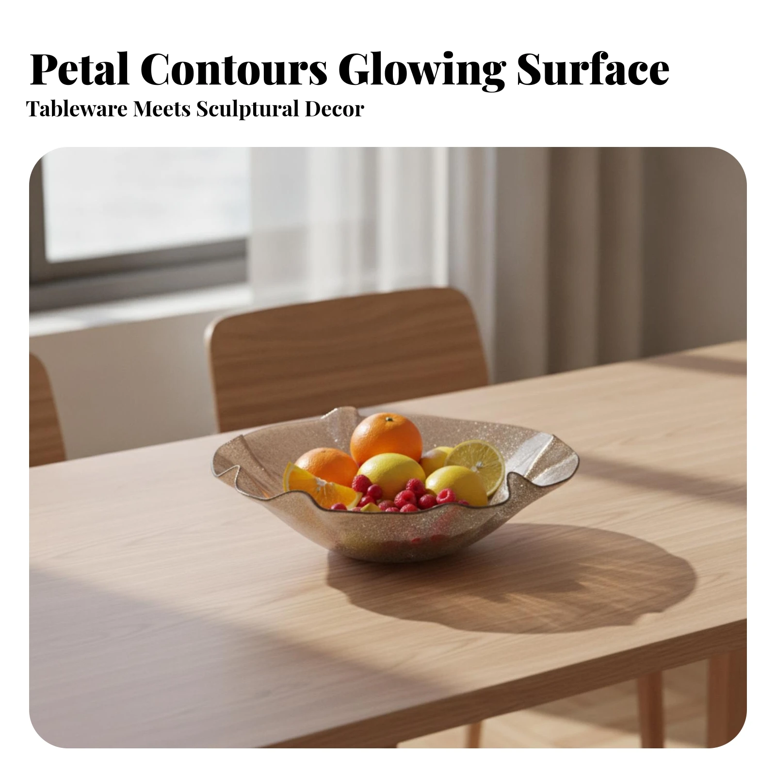 Glass Fruit Bowl Textured Glass Dish with Scalloped Rim Elegant Versatile for Dining Table, Living Room