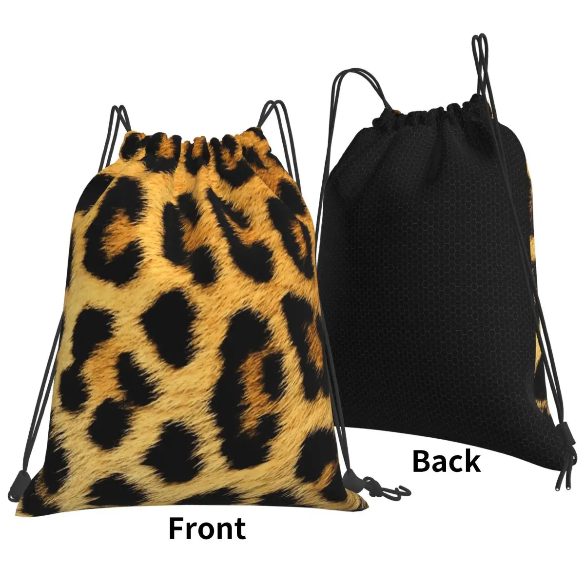 Leopard Print Backpacks Casual Drawstring Bundle Pocket Sundries Bag Book Bags For Travel School