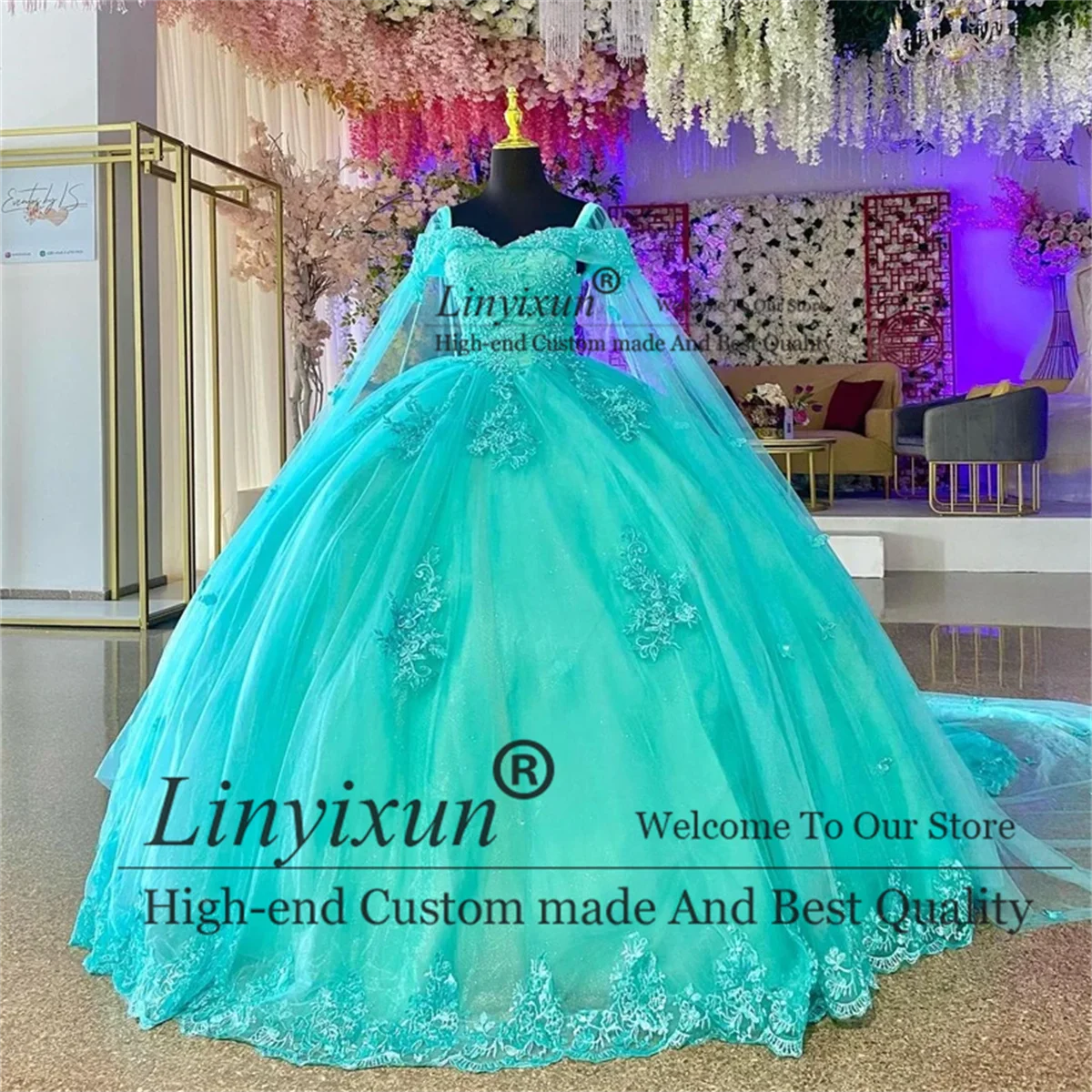 

Luxury Quinceanera Dresses With 3D Flower Appliques Mint Green Princess De 15 Años 16 14 Birthday Formal Party Ball Gown