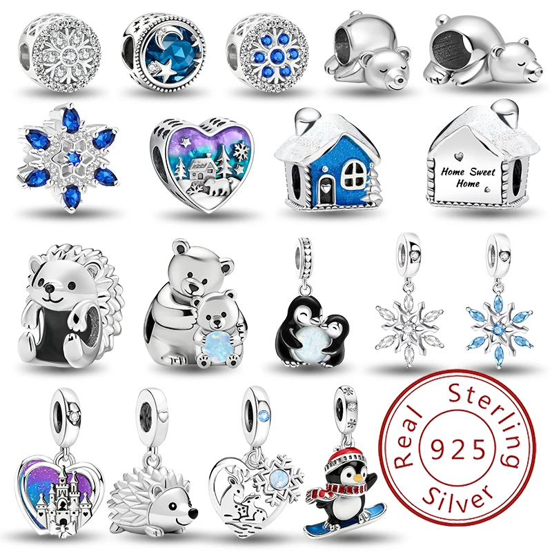 

Стерлингового Серебра 925, снежинка, ежик, зимняя серия белого медведя, очаровательная бусина, подходит для браслета «сделай сам», подарок высокого качества ювелирных изделий