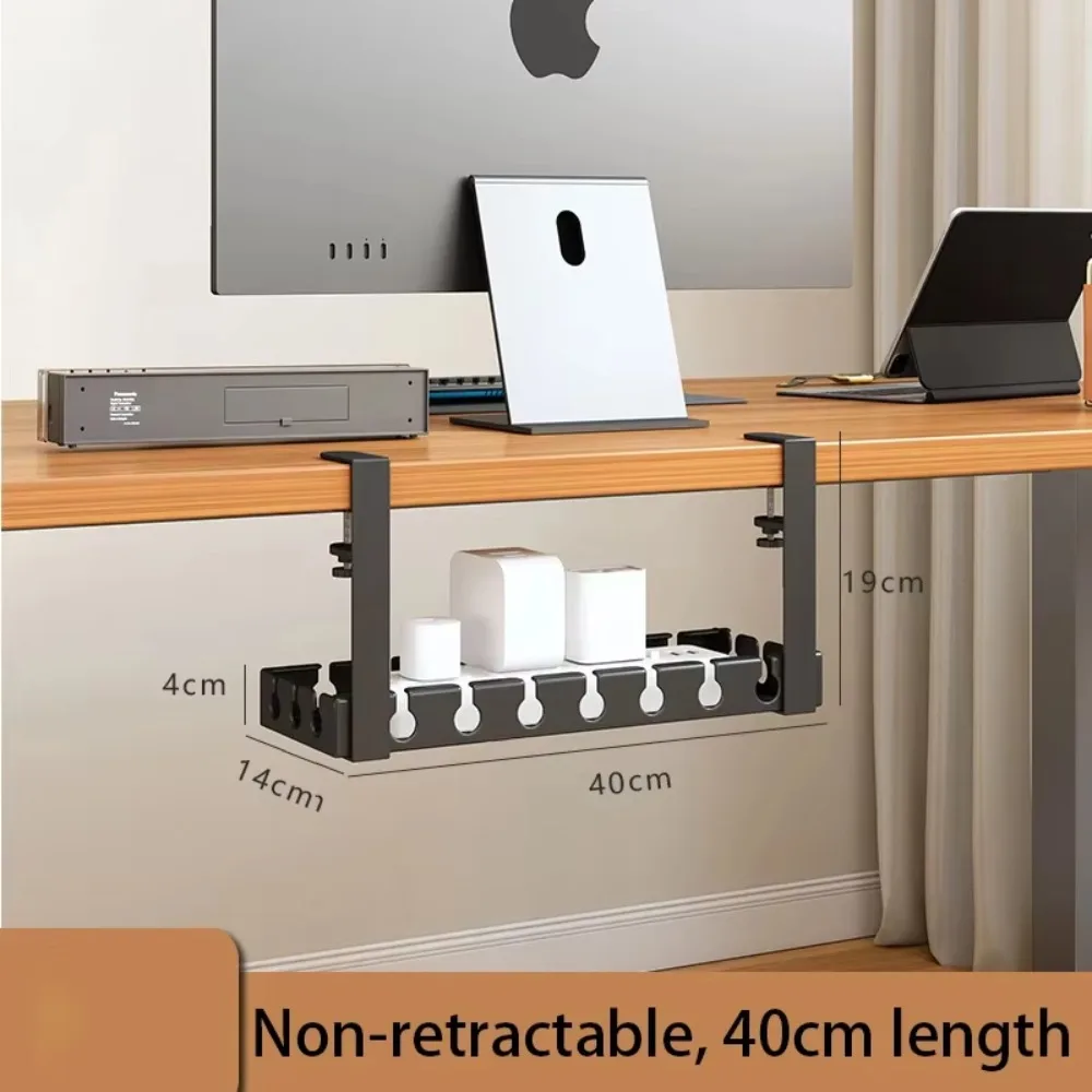 Extendable Under Desk Cable Management Tray Sturdy No Drilling Cable Tray Adjustable Clamps Wire Organizer Cord Hider Raceway