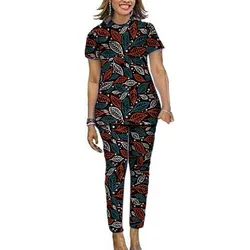 Conjunto de ropa con estampado africano para mujer, Tops de manga corta y pantalones de diseño de sastre, trajes Ankara, ropa de fiesta africana