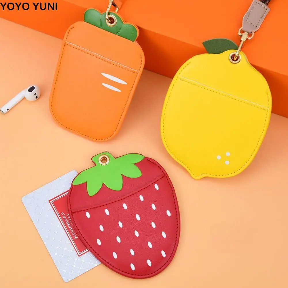 

Long Lanyard Cartoon Fruit Card Holder Strawberry Fashionable Id Card Protector Creative Portable Work Card Badge Holder Work