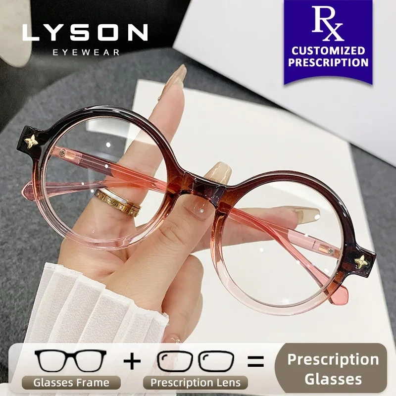 

LYSON Trend Round Anti Blue Light Prescription Glasses Women Customized Progressive Eyewear Photochromic Myopia Reading Glasses