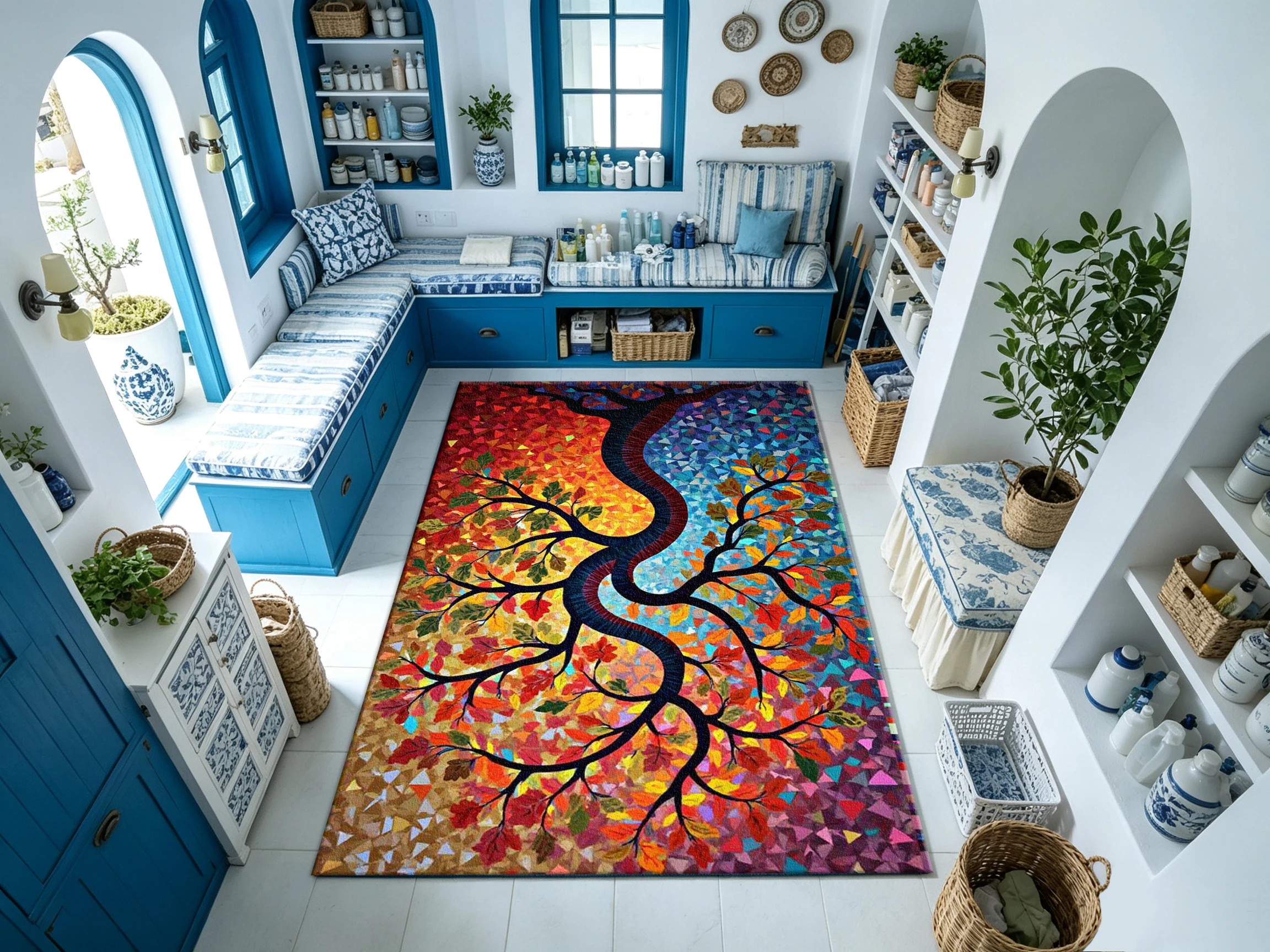 Vintage Mosaic Tree Shape Art Carpet Decoration Home Living Room Bedroom Floor Carpet