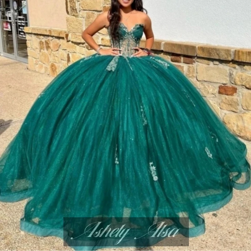 Ashey Alsa Eemreal-vestido verde De quinceañera para niña, ropa Formal De fiesta De cumpleaños, graduación y baile, 15 Años, 16 Años