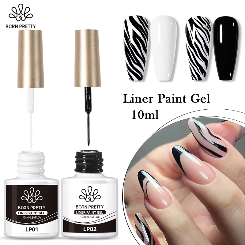 

BORN PRETTY Liner Paint Gel Nail Polish Black White French Gorgeous Glitter Painting Color Drawing Nail Art Design DIY Varnish