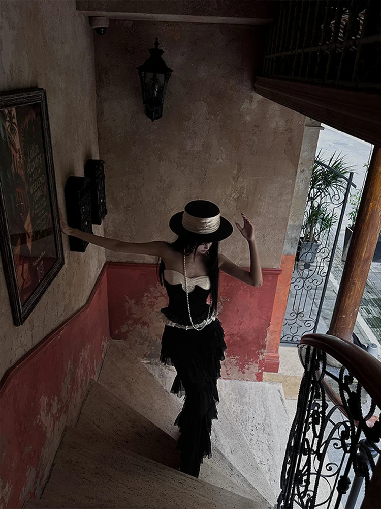 Bla Asymmetrical High Waist Long f Skirt Puffy Cake Sle Faion ow Collection Ele Ancient Trend Revival