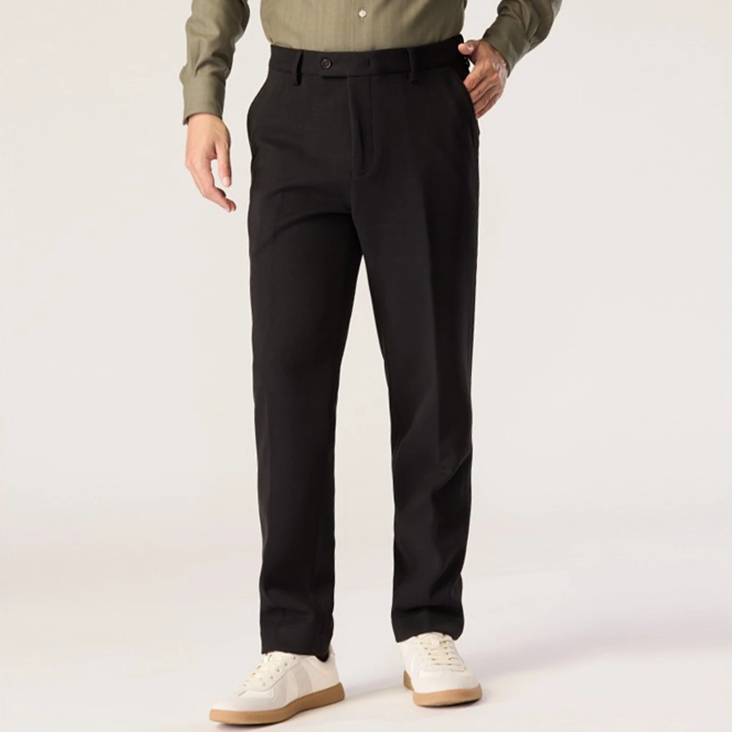 

Черные шерстяные повседневные брюки для мужчин, деловая повседневная одежда, слегка резинка, осенне-зимний новый стиль, модный элитный драпированный повседневный костюм, деловые брюки